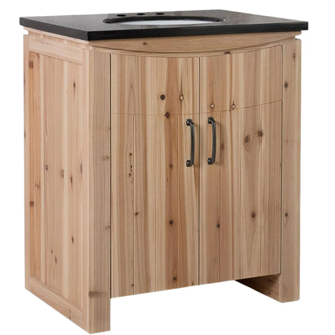 Oakestry 30" Single Sink Bathroom Vanity with Black Galaxy Granite Top, Natural Solid Fir Wood Cabinet, Freestanding Oval Undermount Sink