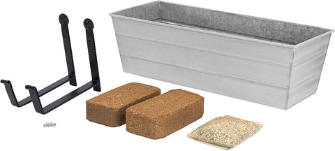Oakestry Garden Growing Kit Medium White Planter with Wall Brackets Self Watering Vertical Garden Box Modern Outdoor Mount Space Saving Design