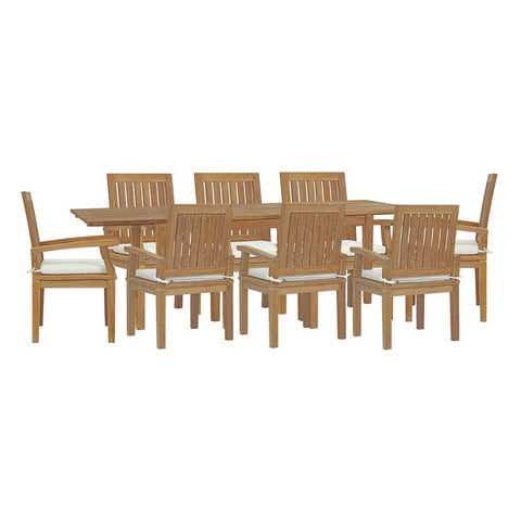 Oakestry Marina 9 Piece Outdoor Patio Teak Dining Set with Extendable Dining Table and Armchairs