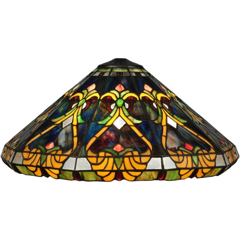 Oakestry 20" Middleton Stained Glass Lamp Shade, Burgundy with Holly Leaf Green, Amber and Red Berry Accents, Tiffany Style Replacement Shade