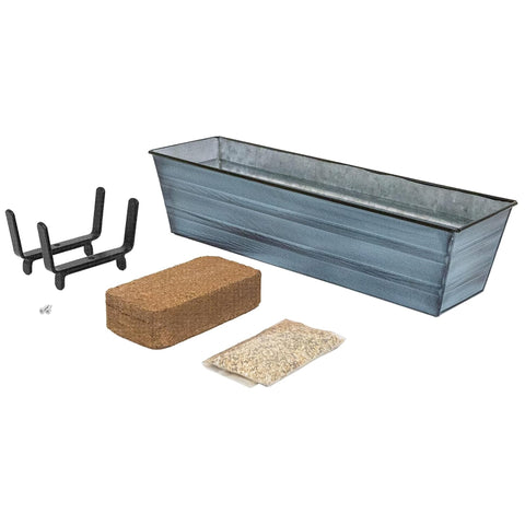 Oakestry Garden Growing Kit Small Blue Planter with 2x4 Railing Brackets Self Watering Balcony Garden Box Compact Stylish Outdoor Gardening Space Saving