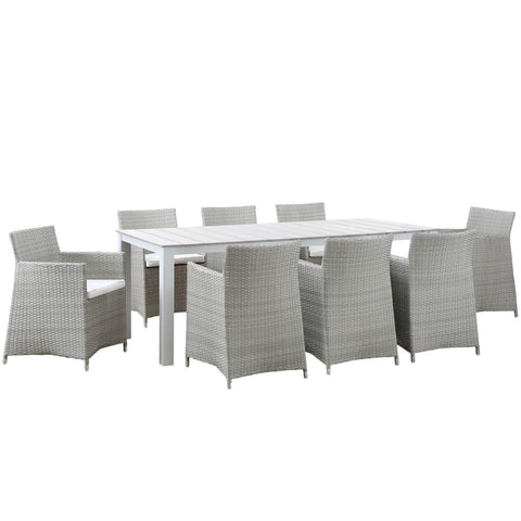 Oakestry Junction 9 Piece Outdoor Patio Dining Set with Rattan Weave Armchairs and Aluminum Frame