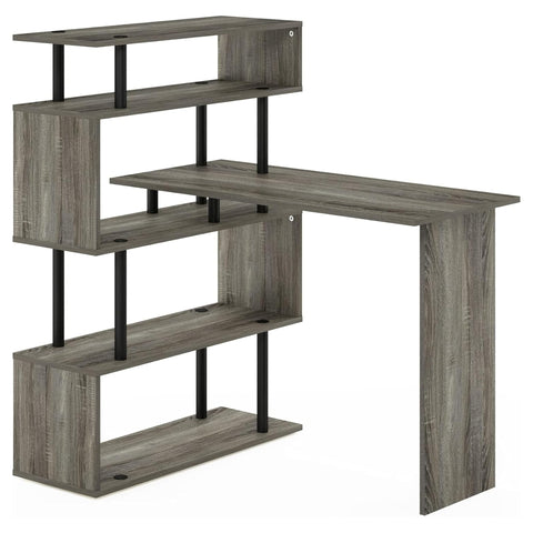 Oakestry L Shape Gaming Desk Computer Writing Table Home Office Workstation Side Shelves French Oak Grey Finish