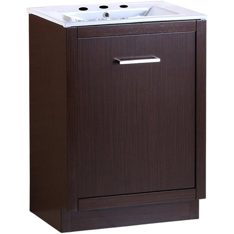 Oakestry 24" Single Sink Bathroom Vanity with Ceramic Top, Wenge Finish, Solid Birch Wood Cabinet, Freestanding Rectangle Sink