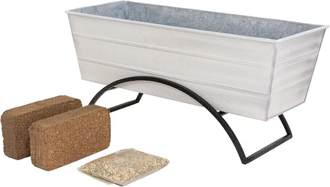 Oakestry Garden Growing Kit Medium White Planter with Odette Stand Self Watering Freestanding Garden Box Patio Deck Outdoor Use Decorative Planter