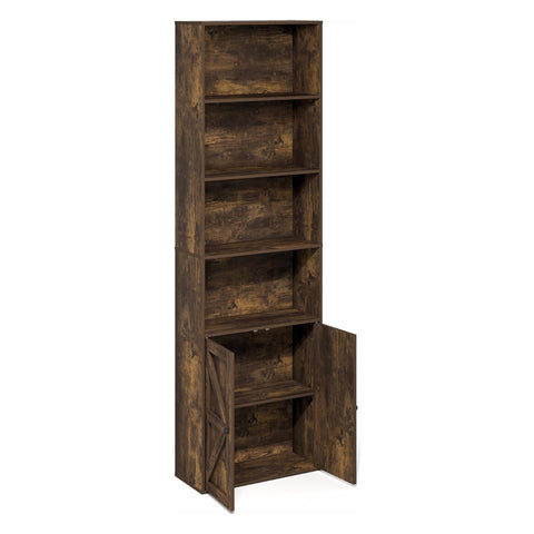 Oakestry Jensen Farmhouse Six Shelf Display Bookcase Bookshelf with Doors Wooden Storage Cabinet for Living Room Office Library (Amber Pine)