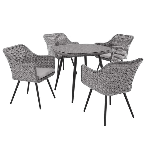 Oakestry Endeavor 5 Piece Outdoor Patio Wicker Rattan Dining Set with Cushioned Armchairs