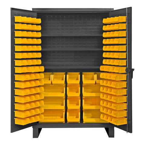 Oakestry Extra Heavy Duty Cabinet 12 Gauge 3 Adjustable Shelves 134 Red Bins Recessed Door with Louvered Panel Cast Iron Pad-Lockable Handle (Grey, Yellow)