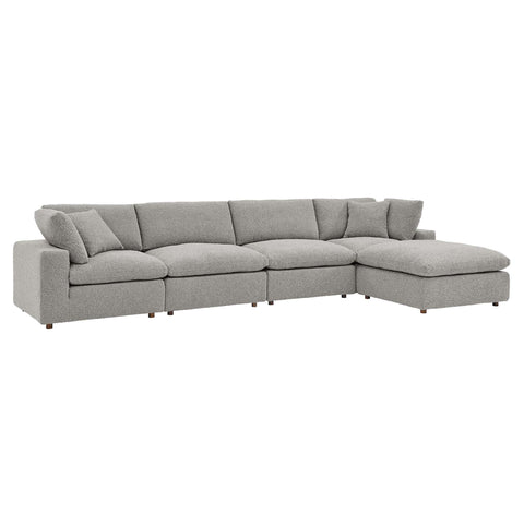 Oakestry Luxury Inspired Commix Down Filled Overstuffed Boucle Fabric 5-Piece Sectional Sofa Comfortable Indoor Sectional Sofa for Living Room Apartment Lounge Reception Area Premium Daily Styling