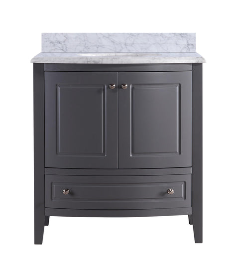 Oakestry Estella 32 Inch Grey Bathroom Vanity White Carrara Marble Countertop Modern Single Sink Freestanding Storage Soft Close Doors Washroom Cabinet