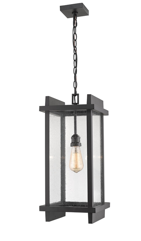 Oakestry Outdoor Pendant Lighting Black Aluminum Chain Mount Fixture with Clear Seedy Glass Shade, 1 Light Hanging Lantern for Porch, Patio, Entryway Exterior Décor