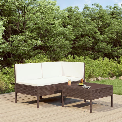 Oakestry 3-Piece Garden Furniture Set Brown PE Rattan Modular Patio Sofa Set with Cushions & Steel Frame