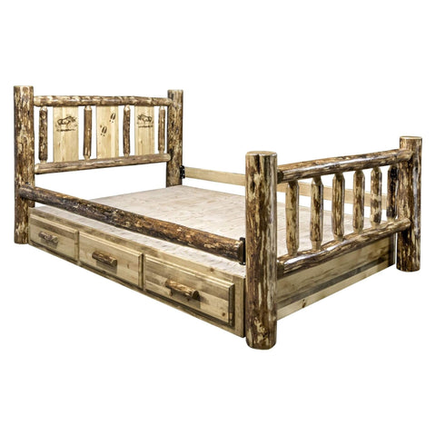 Glacier Country Collection Full Storage Bed w/ Laser Engraved Moose Design