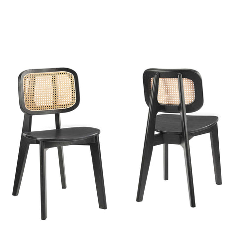 Oakestry Habitat Wood Dining Side Chair Set of 2 Modern Solid Wood Dining Chairs Cushioned Fabric Seat Back Support Minimal Kitchen Dining Room Home Seating Furniture