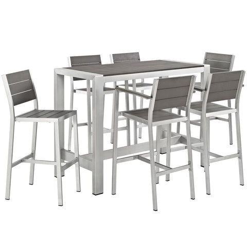 Oakestry Shore 7 Piece Outdoor Patio Aluminum Bar Dining Set with Bar Table and Stools