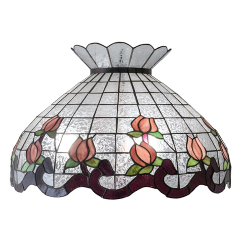 Oakestry Tiffany Roseborder Decorative Lighting Shade Bronze and White Finish Intricate Floral Stained Glass Inspired Design Elegant Vintage Ambient Lighting Accent