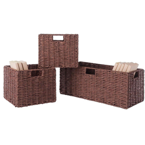 Oakestry Tessa 3-Piece Foldable Woven Rope Basket Set, Walnut – Durable and Stylish Storage Bins for Bedroom, Closet, Bathroom, or Living Room Organization