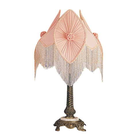 Oakestry 27" Pink Pontiff Fabric & Fringe Table Lamp, Victorian Pleated Shade with Beaded Trim, Mahogany Bronze Base with Onyx Accent, Dual E26 Decorative Lamp