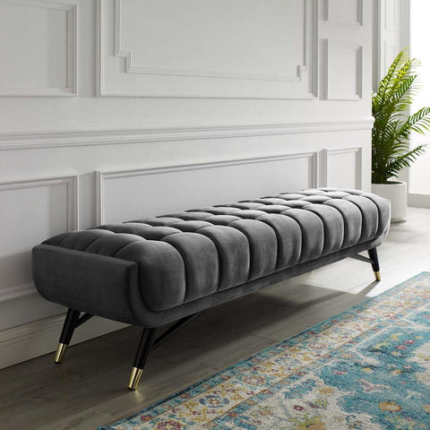 Oakestry Adept Mid-Century Modern Velvet Upholstered Tufted Accent Bench in Gray