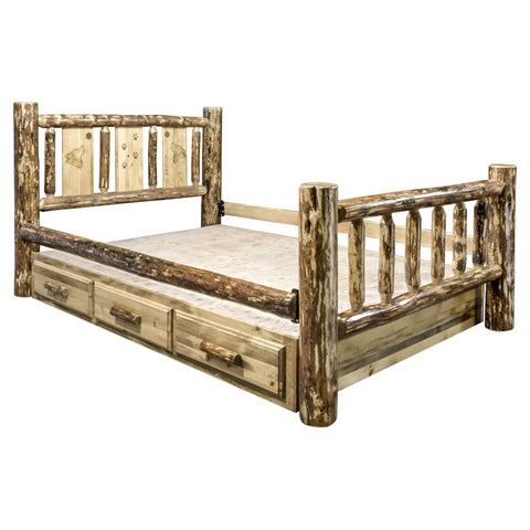 Glacier Country Collection Full Storage Bed w/ Laser Engraved Wolf Design