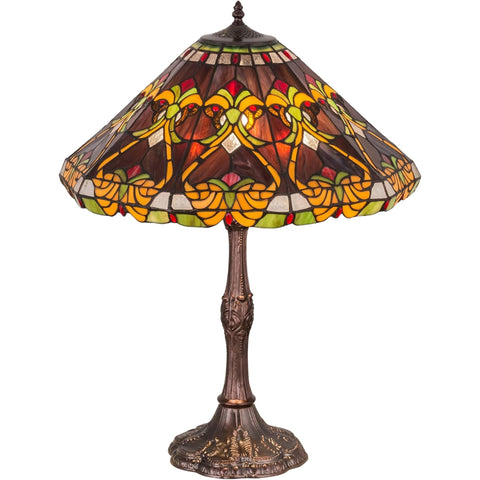 Oakestry 27.5" Middleton Tiffany Style Table Lamp, Holly Berry Stained Glass Shade, Mahogany Bronze Base, Single E26 Decorative Vintage Accent Lamp