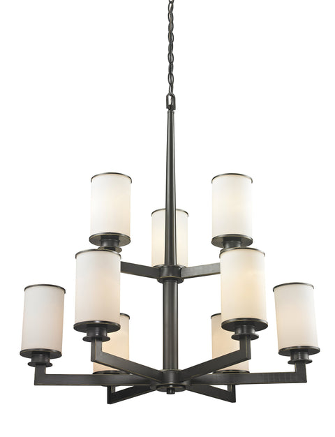 Oakestry 9 Light Chandelier Olde Bronze Steel Matte Opal midcentury Modern Art Moderne Ceiling Lighting Fixture for Dining Room Foyer Great Room Hallway Kitchen Modern Home Decor Hanging Light
