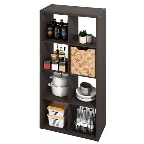 Oakestry Kitchen Island Coffee Bar Storage Rack with Cube Shelves for Pantry Organization Baking Prep and Dining Space (Light Grey)