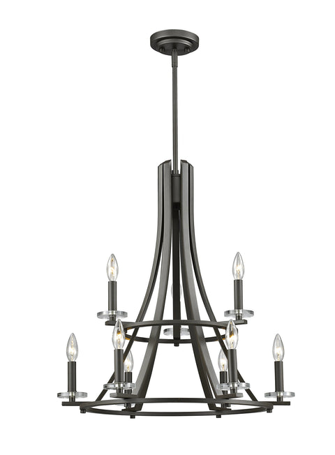 Oakestry 9 Light Chandelier Bronze Steel Crystal Modern Urban Ceiling Lighting Fixture for Dining Room Foyer Great Room Hallway Kitchen Modern Home Decor Hanging Light