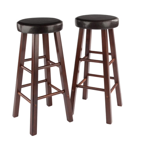 Oakestry Maria 2-Piece 30.7" Bar Stool Set, Espresso & Walnut – Solid Wood Frame with Cushioned Faux Leather Seats for Kitchen, Home Bar, or Dining Area
