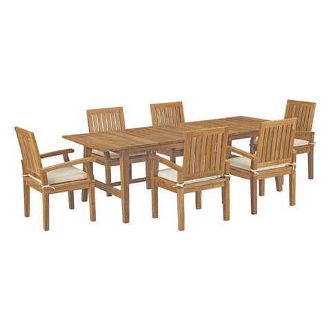 Oakestry Marina 7 Piece Outdoor Patio Teak Dining Set with Dorset Table and Armchairs