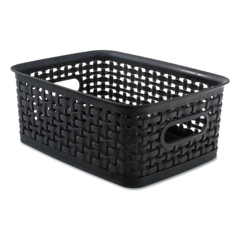 Oakestry Weave Storage Bins Plastic Black 3 Pack Small Basket Organizer Home Office Closet Shelf Bathroom Utility Container