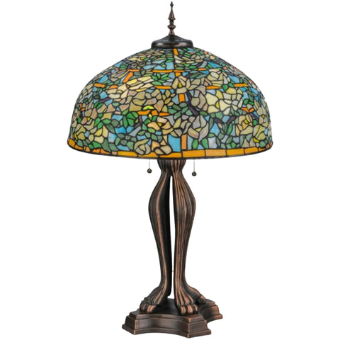 Oakestry 36" Tiffany Laburnum Trellis Table Lamp, Floral Stained Glass Shade, Mahogany Bronze Claw Foot Base, Dual E26 Vintage Decorative Accent Lamp