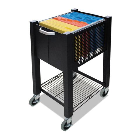 Oakestry Metal Deskside File Cart Black Rolling Organizer with Storage Shelf and Bin Mobile Office Utility Holder with Wheels for Document Filing