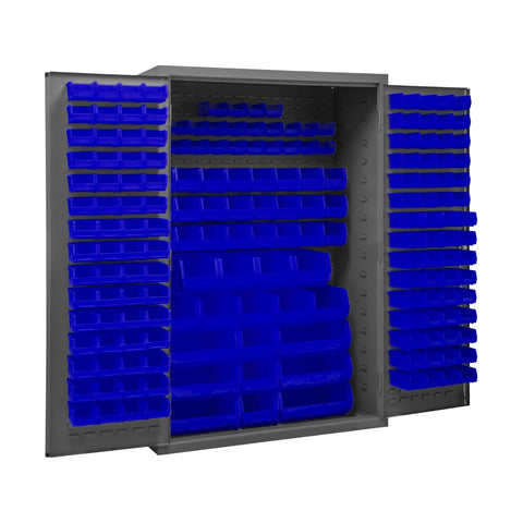 Oakestry Heavy Duty Cabinet 14 Gauge 186 Red Bins Flush Doors with Louvered Panel Lockable Chrome Handle with Keys (Grey, Blue)