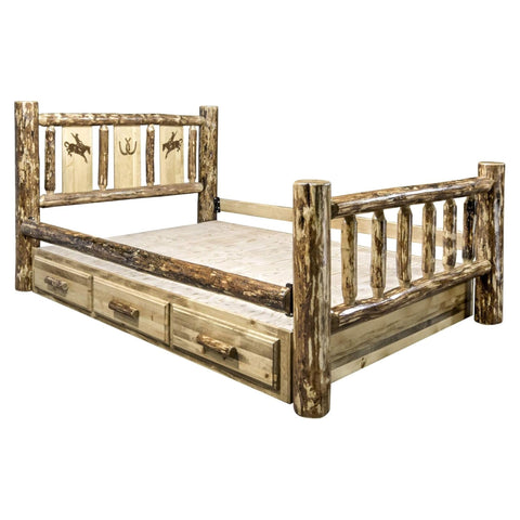 Glacier Country Collection Full Storage Bed w/ Laser Engraved Bronc Design