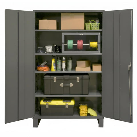 Oakestry Steel Cabinet 48 x 24 x 84 in 16 Gauge 4 Adjustable Shelves Flush Doors Lockable Chrome Handle Gray Storage Cabinet