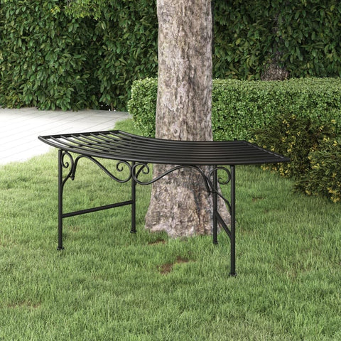 Oakestry Tree Bench 44 5 in Black Steel Outdoor Patio Garden Seating Furniture Weather Resistant Durable Heavy Duty Modern Backyard Porch Deck Lawn
