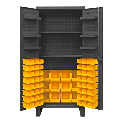 Oakestry Extra Heavy Duty Cabinet 12 Gauge 36 x 24 x 78 2 Adjustable Shelves 60 Yellow Bins Recessed Door with Louvered Panel 6 Door Shelves Cast Iron Pad-Lockable Handle Gray