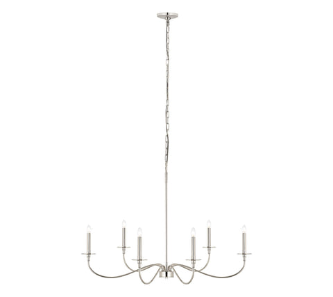 Oakestry 6 Light Chandelier Polished Nickel Steel Transitional, Traditional, Classical, Restoration Ceiling Lighting Fixture for Dining Room Foyer Great Room Hallway Kitchen Modern Home Decor Hanging