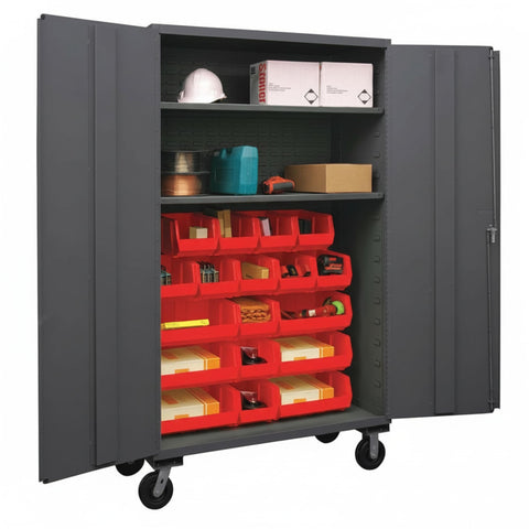 Oakestry Industrial Metal Storage Cupboard Robust Versatile Mobile Flush Door bin Rolling Lockable Handle Production line Operations