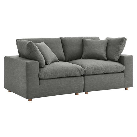 Oakestry Luxury Inspired Commix Down Filled Overstuffed 2 Piece Sectional Sofa Set - Gray Comfortable Indoor Sectional Sofa for Living Room Apartment Lounge Reception Area Premium Everyday Styling