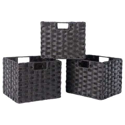 Oakestry 3-Piece Small Foldable Storage Basket Set, Chocolate – Durable Woven Polypropylene Bins with Handles for Stylish Home Organization and Easy Storage