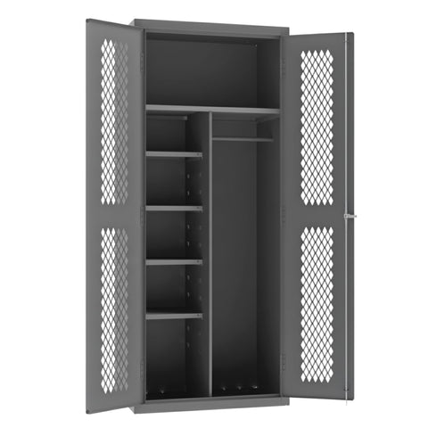 Oakestry Heavy Duty Cabinet 36 x 24 x 84 in 14 Gauge Steel 1 Fixed Shelf 4 Hanger Bars Ventilated Doors Lockable Chrome Handle Gray Storage Cabinet
