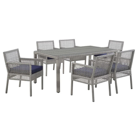 Oakestry Aura 7 Piece Outdoor Patio Wicker Rattan Dining Set with Cushioned Armchairs