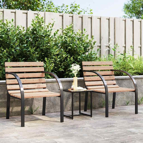Oakestry Garden Chair Set of 2 Brown Wood seat and backrest, Steel Frame – Outdoor Patio Seating, Weather Resistant Furniture