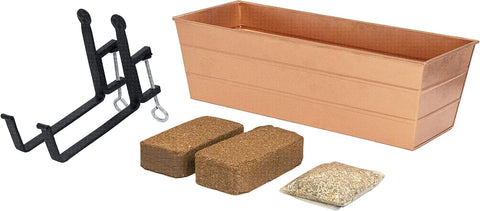 Oakestry Garden Growing Kit Medium Copper Planter with Clamp On Brackets Self Watering Balcony Planter Box Adjustable No Drill Installation Easy Setup