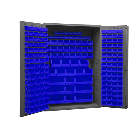 Oakestry Cabinet 16 Gauge 48 x 24 x 72 186 Blue Bins Flush Doors with Louvered Panel Lockable Chrome Handle with Keys Gray