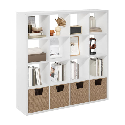 Oakestry Open Back 16 Cube Storage Organizer Decorative Modular Shelving Unit Cube Bookcase Modern Display Shelf for Living Room Bedroom Office Closet Playroom (White)