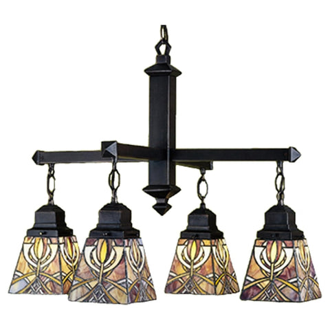 Oakestry 26 Inch Glasgow Bungalow 4 Light Chandelier Stained Glass Mission Style Ceiling Fixture Craftsman Hanging Lamp Rustic Vintage Lighting for Dining Room Living Room