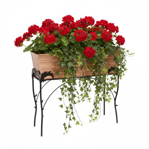 Oakestry Flora 30" Plant Stand with 36" Copper Flower Box, Galvanized Steel Planter & Black Wrought Iron Stand, Outdoor Patio Garden Planter